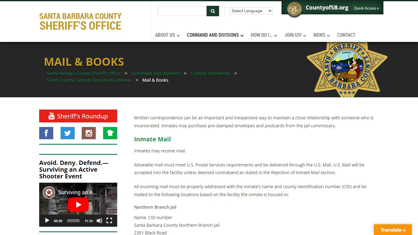 Mail & Books – Santa Barbara County Sheriff's Office